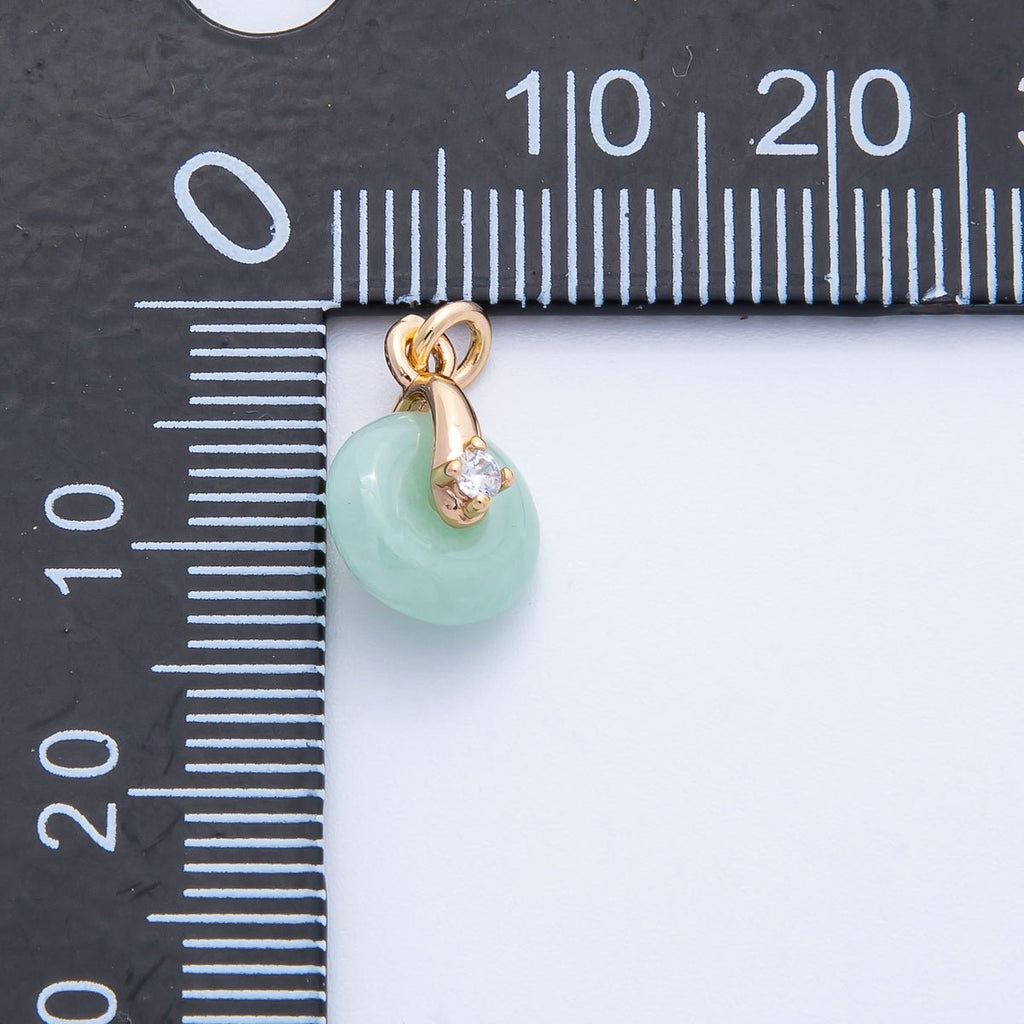 18K Gold Filled 12mm Clear CZ Light Green Jade Gemstone Mini Charm | Charms-00317