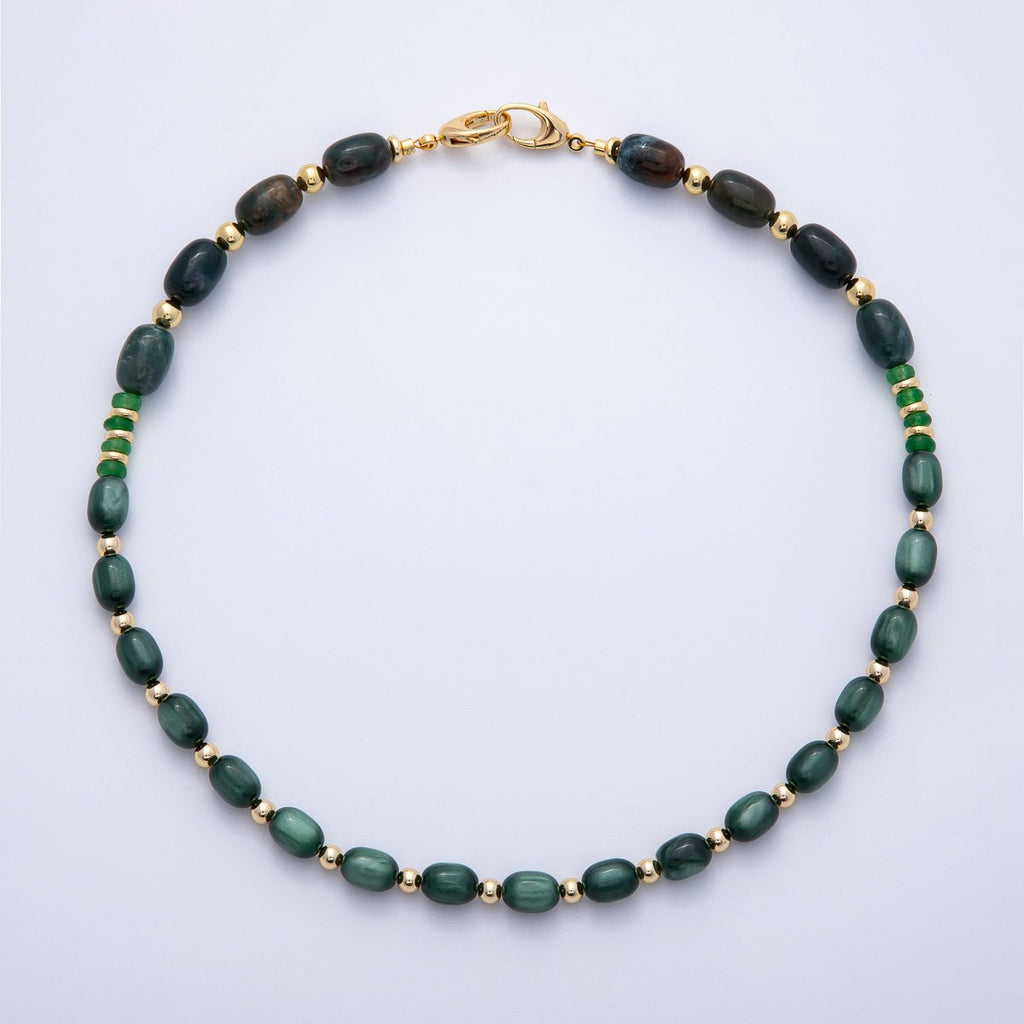 18K Gold Filled 12mm Green Aventurine Pebble Round Bead 19.5 Inch Necklace | WA-04136