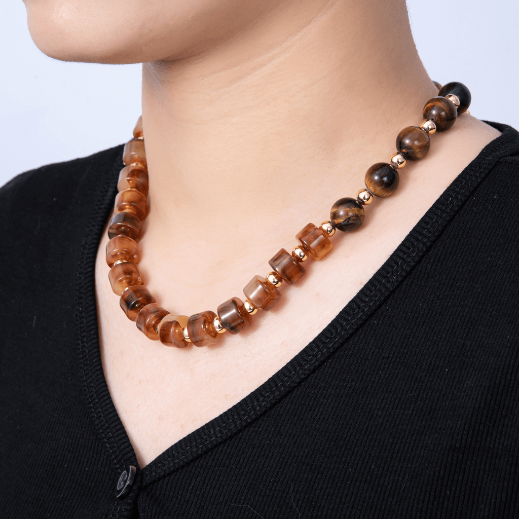 18K Gold Filled 12mm Red Jasper Carnelian Tube Round Bead 18.5 Inch w. Sailor Clasps | WA-04251