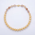 18K Gold Filled 12mm Yellow Citrine Rose Quartz Tube Round Bead 18.3 Inch w. Sailor Clasps | WA-4130