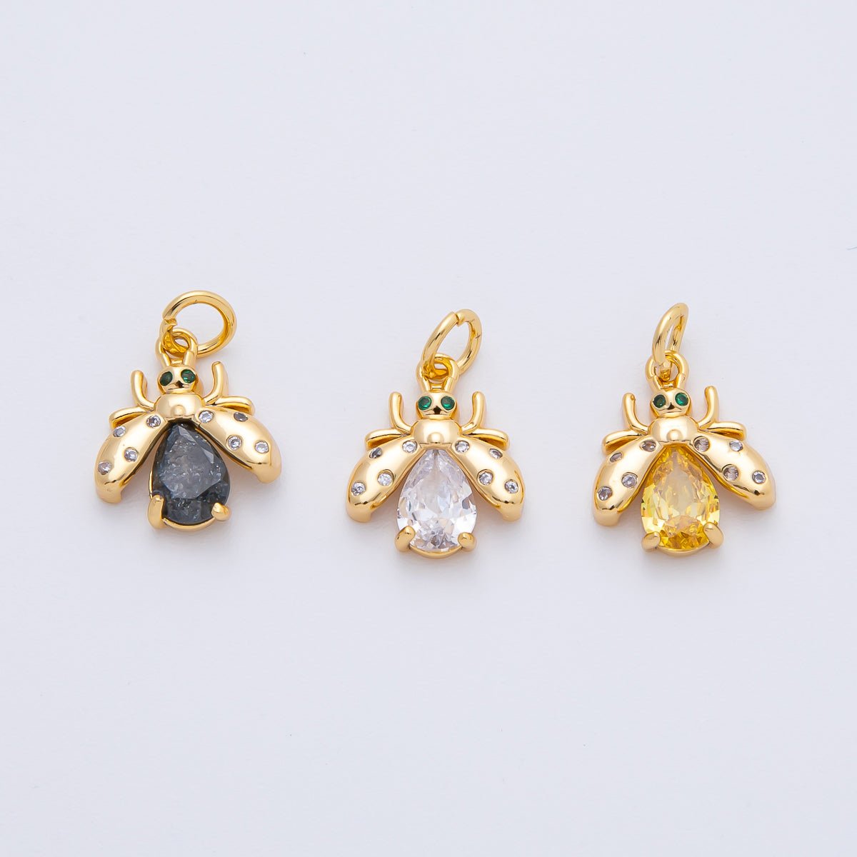 18K Gold Filled 13.5mm Black, Clear, Yellow CZ Bumble Bee Insect Charm | AF1481 AF1482