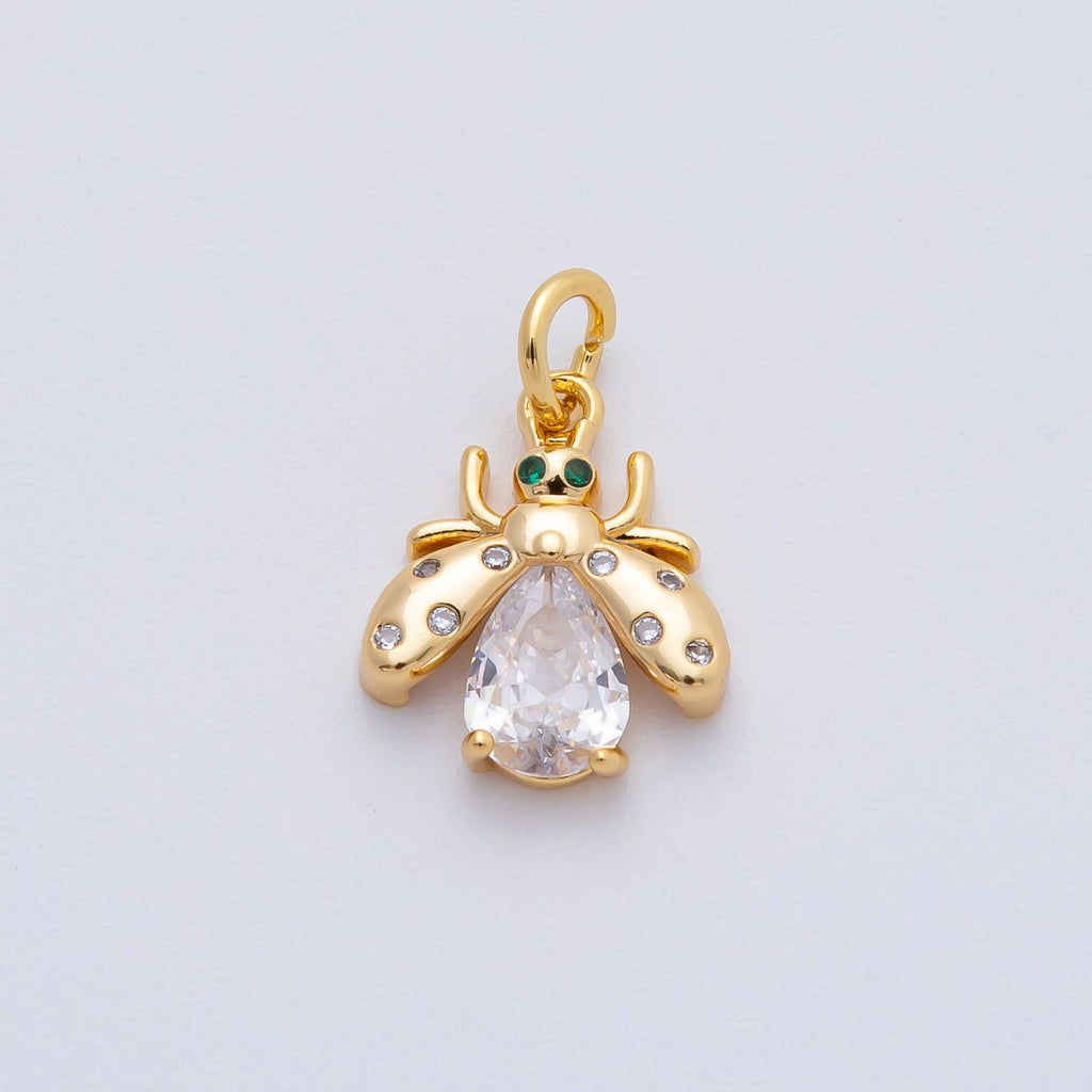 18K Gold Filled 13.5mm Black, Clear, Yellow CZ Bumble Bee Insect Charm | AF1481 AF1482