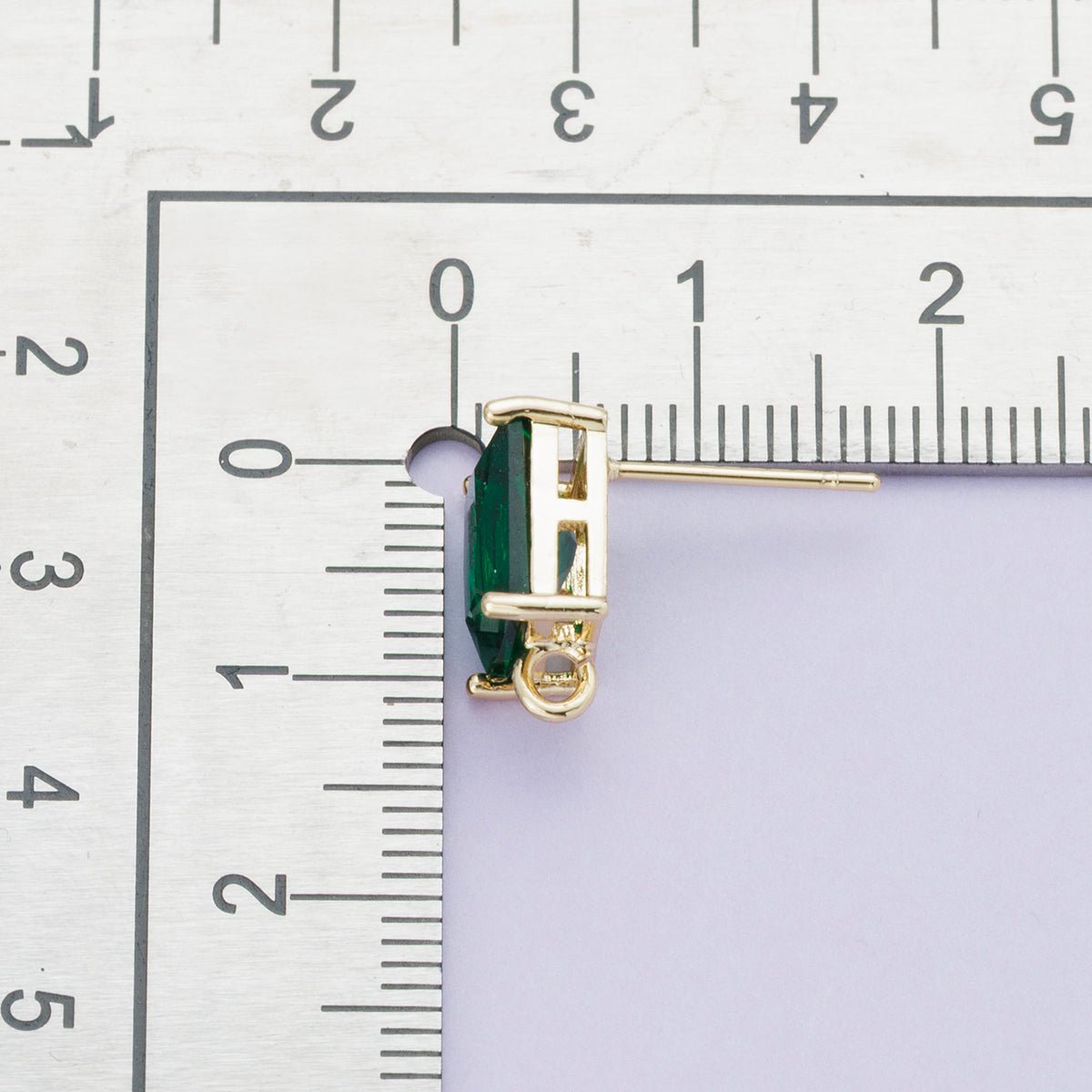 18K Gold Filled 13.5mm Green Baguette CZ Open Loop Drop Stud Earring | Findings-00095
