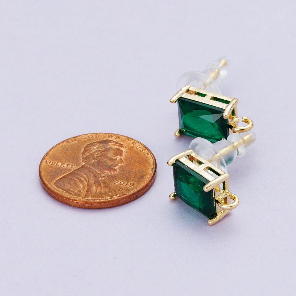 18K Gold Filled 13.5mm Green Baguette CZ Open Loop Drop Stud Earring | Findings-00095