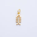 18K Gold Filled 13.5mm Micro Paved CZ Fish Bone Skeleton Charm | Charms-00411