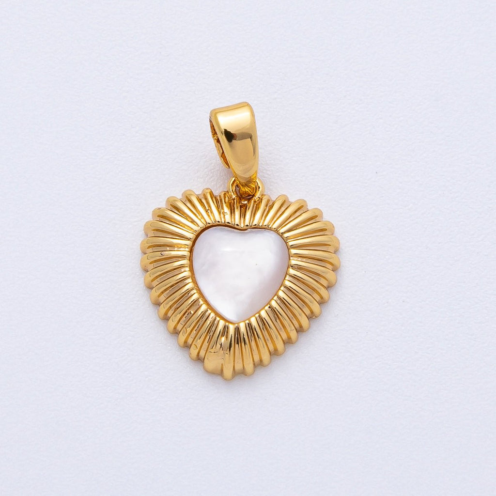 18K Gold Filled 13.5mm Shell Pearl Ribbed Heart Pendant | AF1210
