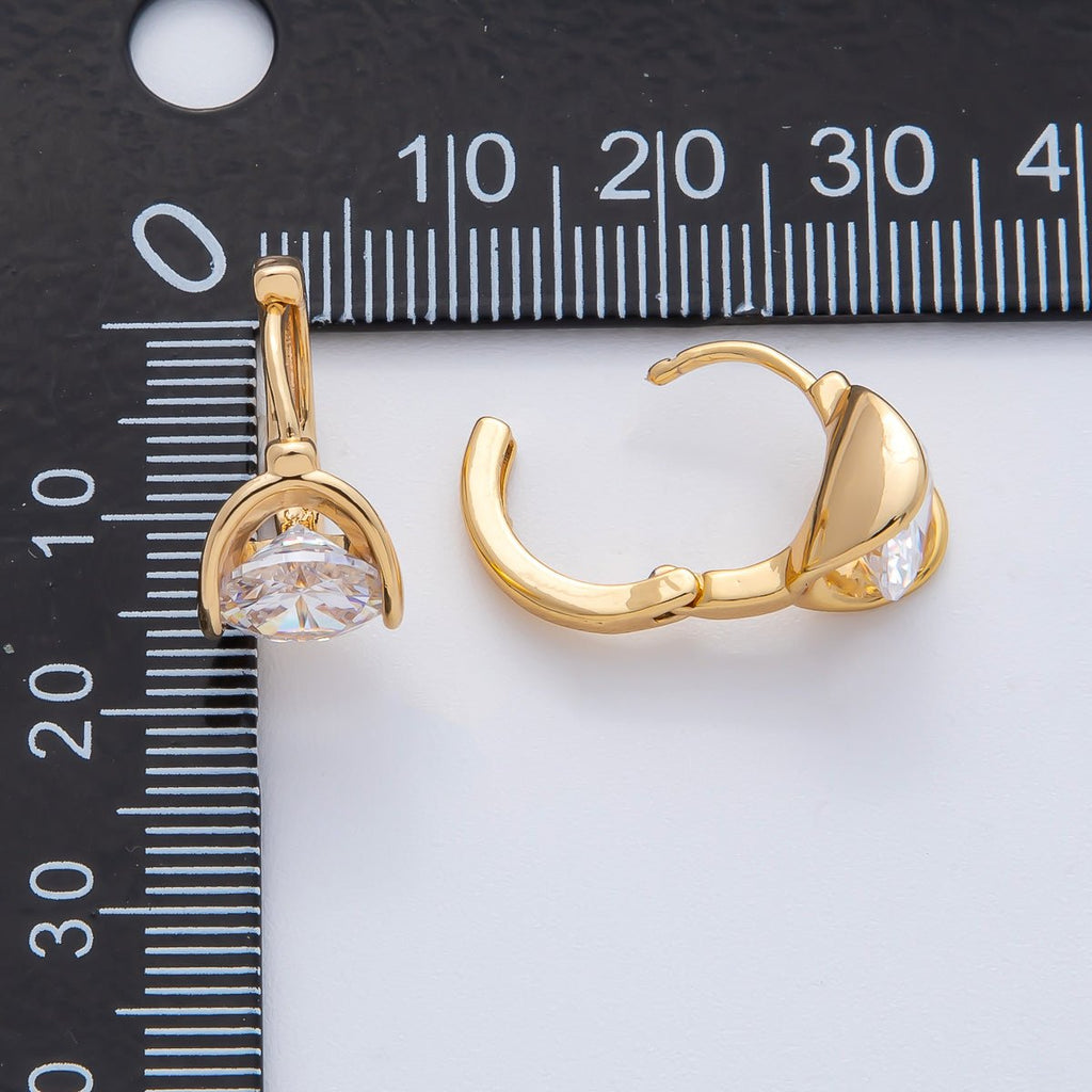 18K Gold Filled 13.7mm Clear CZ Solitaire Huggie Earrings | AD1639
