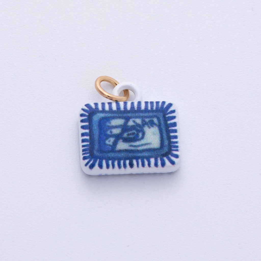 18K Gold Filled 13mm Blue-White Fish Sardine Tin Can Rectangle Charm | AF1610