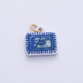 18K Gold Filled 13mm Blue-White Fish Sardine Tin Can Rectangle Charm | AF1610
