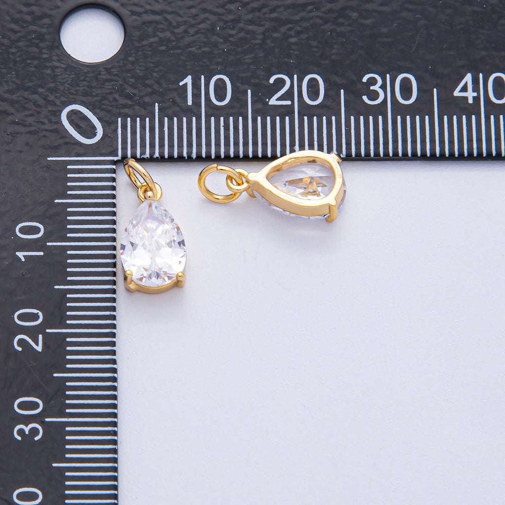 18K Gold Filled 13mm Clear CZ Teardrop Mini Charm | AK029