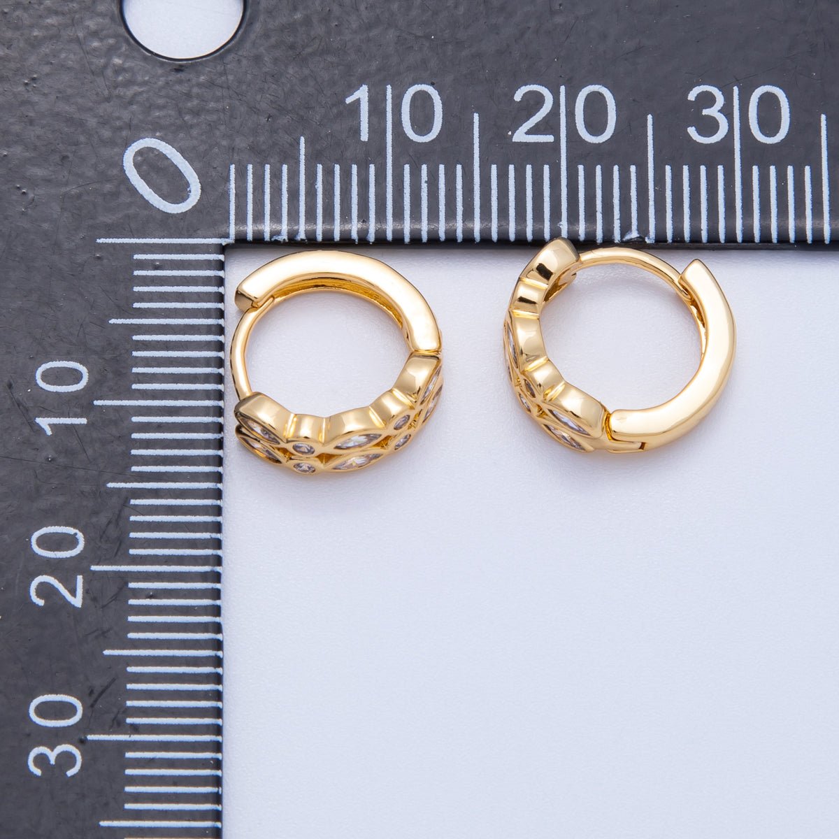 18K Gold Filled 13mm Marquise Round CZ Huggie Earrings | Earrings-00210