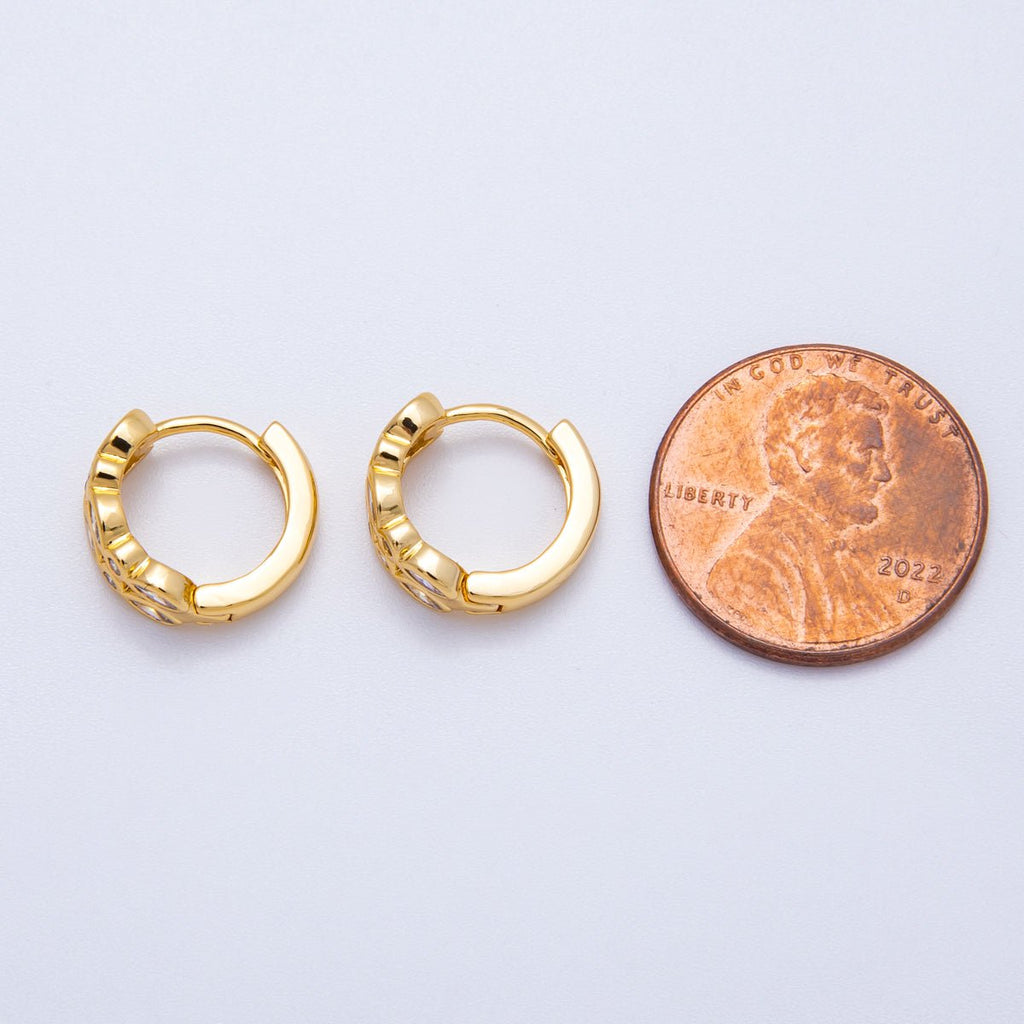 18K Gold Filled 13mm Marquise Round CZ Huggie Earrings | Earrings-00210