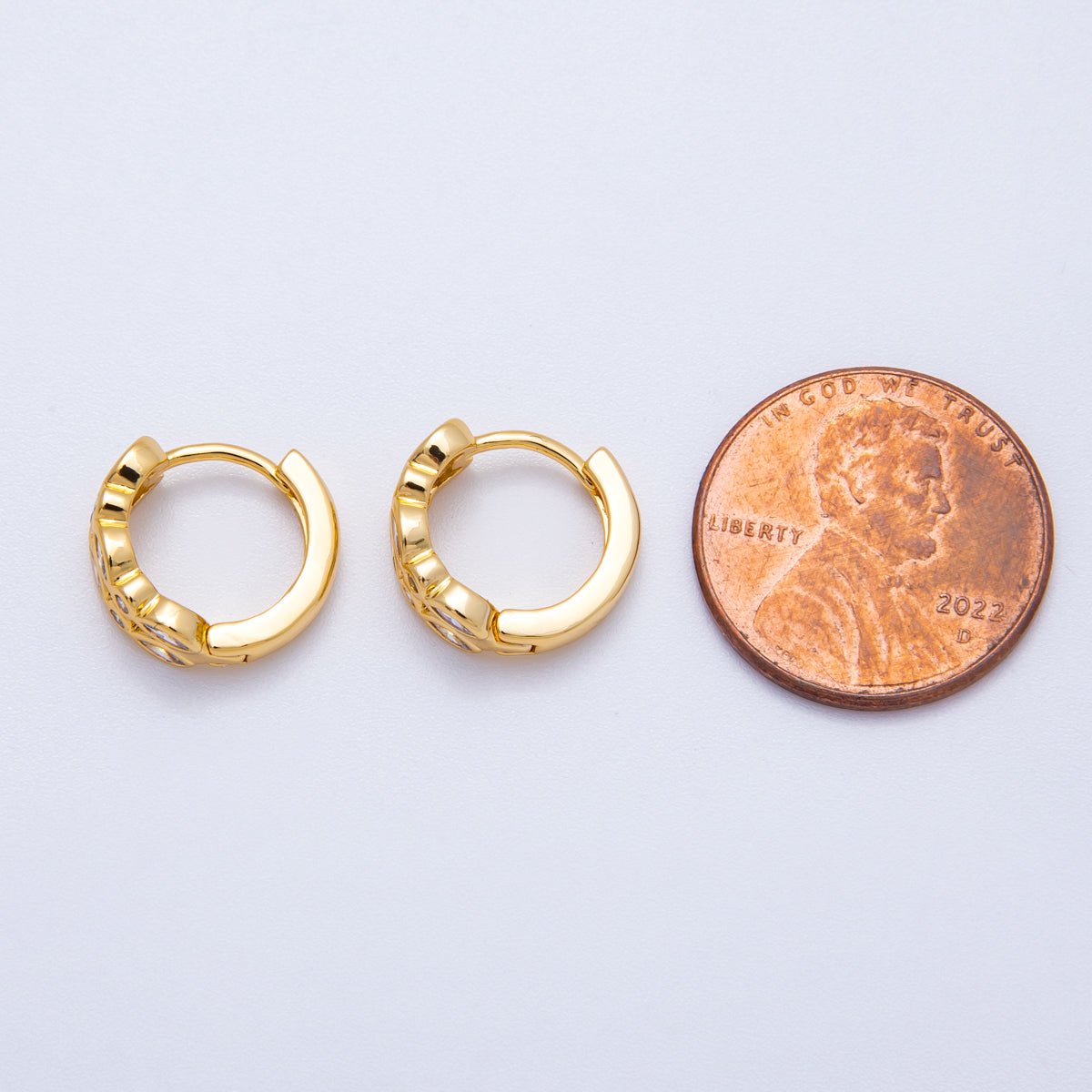 18K Gold Filled 13mm Marquise Round CZ Huggie Earrings | Earrings-00210