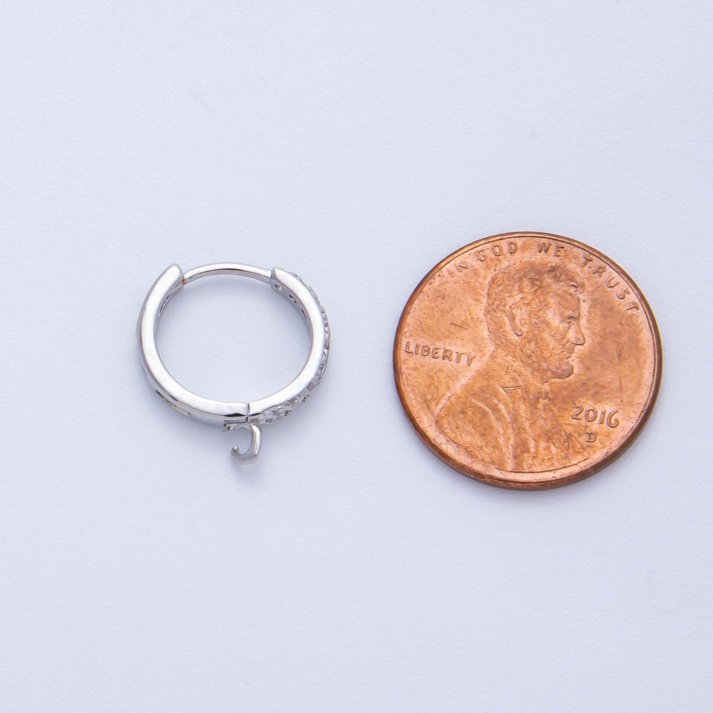 18K Gold Filled 13mm Micro Paved CZ Open Loop Drop Huggie Earrings in Gold & Silver | Findings-00109 Findings-00110