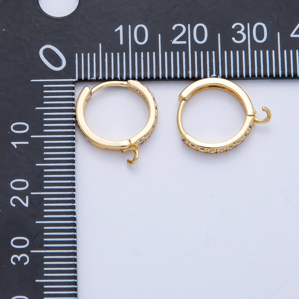 18K Gold Filled 13mm Micro Paved CZ Open Loop Drop Huggie Earrings in Gold & Silver | Findings-00109 Findings-00110