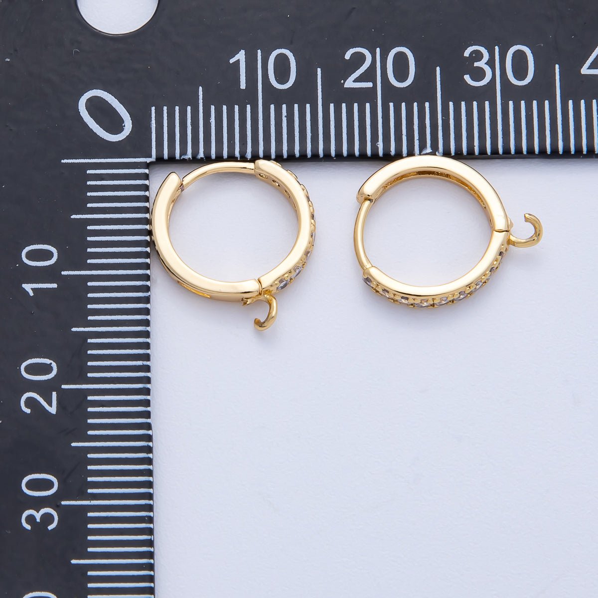 18K Gold Filled 13mm Micro Paved CZ Open Loop Drop Huggie Earrings in Gold & Silver | Findings-00109 Findings-00110