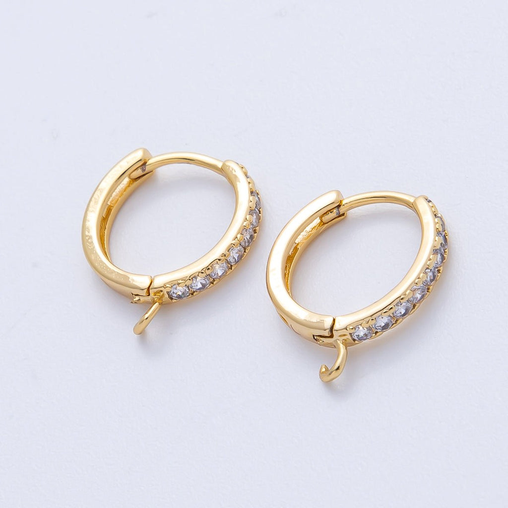 18K Gold Filled 13mm Micro Paved CZ Open Loop Drop Huggie Earrings in Gold & Silver | Findings-00109 Findings-00110