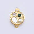18K Gold Filled 13mm Multicolor CZ Shell Pearl Geometric Textured Round Connector | Y170