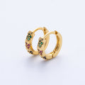 18K Gold Filled 13mm Multicolor Micro Paved CZ Flower Huggie Earrings | Earrings-00057