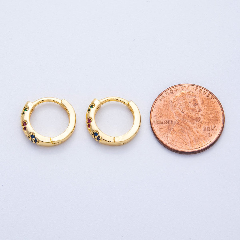 18K Gold Filled 13mm Multicolor Micro Paved CZ Flower Huggie Earrings | Earrings-00057