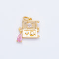 18K Gold Filled 13mm Pink Clear Teardrop CZ Handheld Video Game Console Charm | Charms-00349