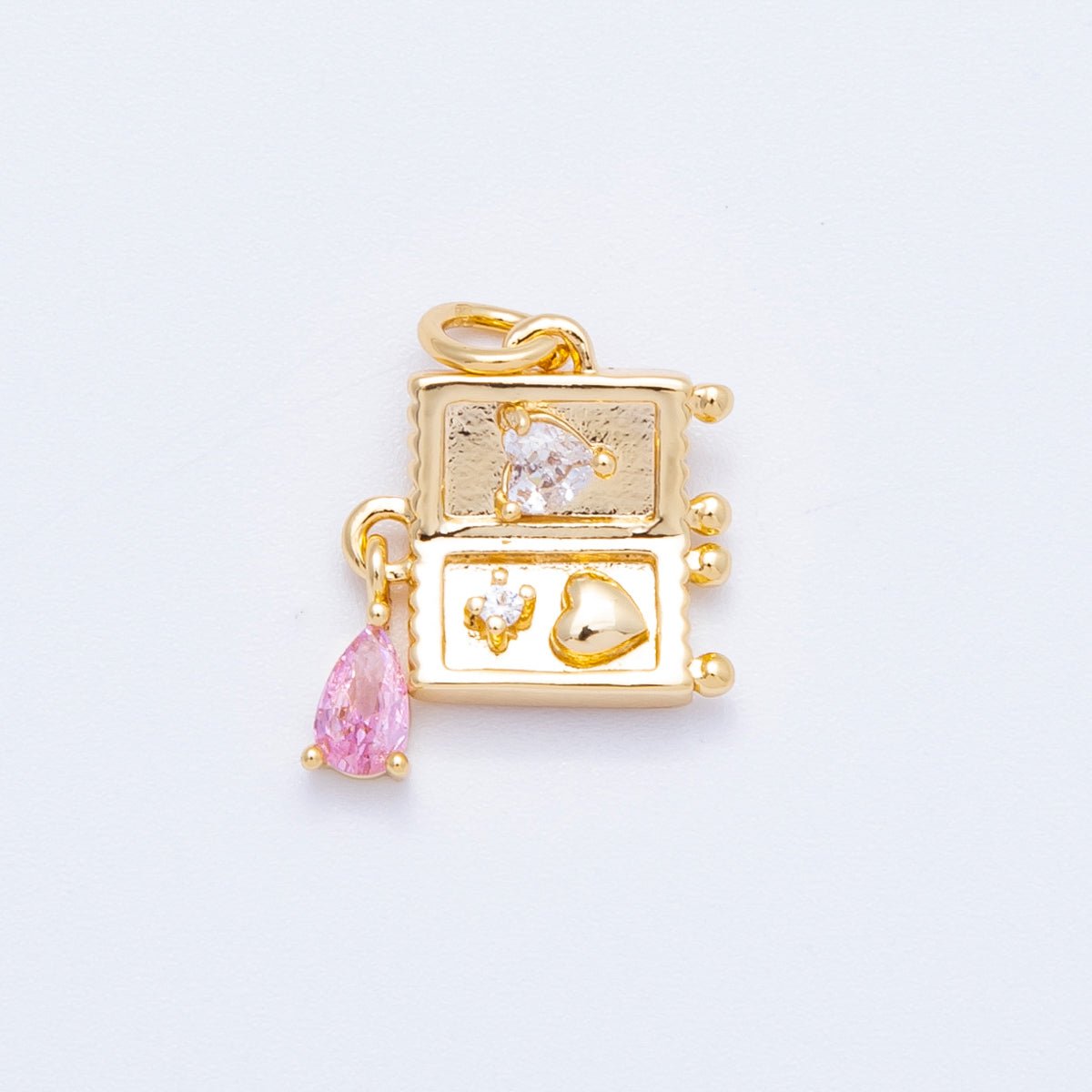 18K Gold Filled 13mm Pink Clear Teardrop CZ Handheld Video Game Console Charm | Charms-00349