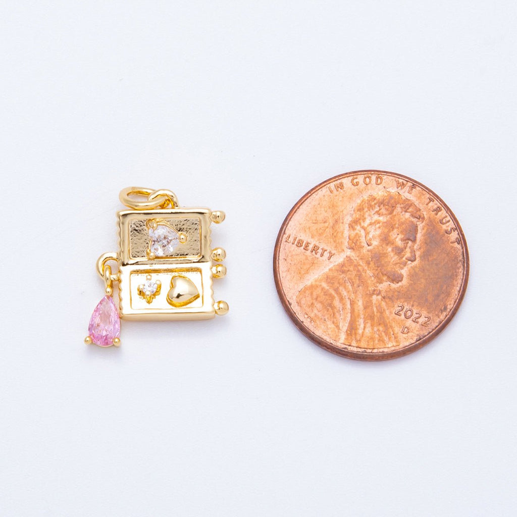 18K Gold Filled 13mm Pink Clear Teardrop CZ Handheld Video Game Console Charm | Charms-00349