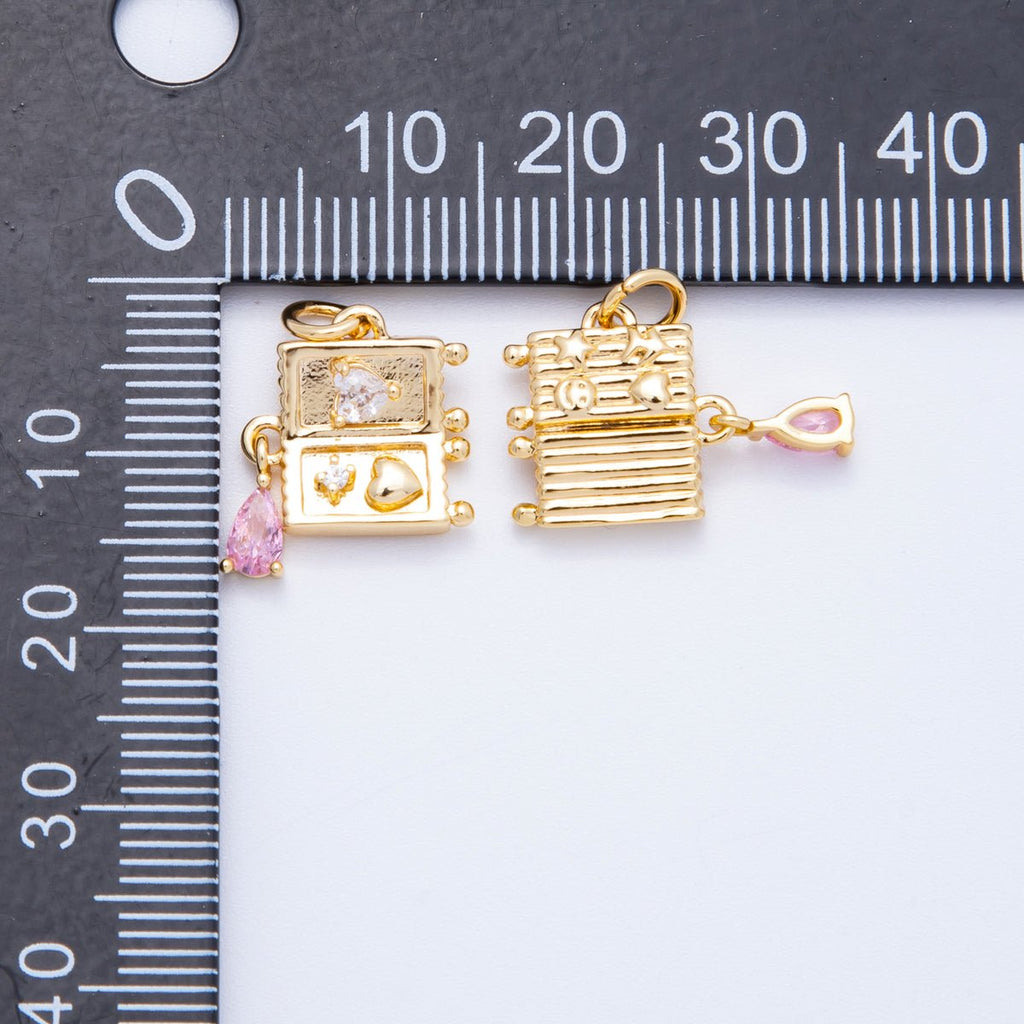 18K Gold Filled 13mm Pink Clear Teardrop CZ Handheld Video Game Console Charm | Charms-00349