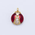 18K Gold Filled 13mm Red Enamel Micro Paved CZ Ladybug Animal Charm | Charms-00347