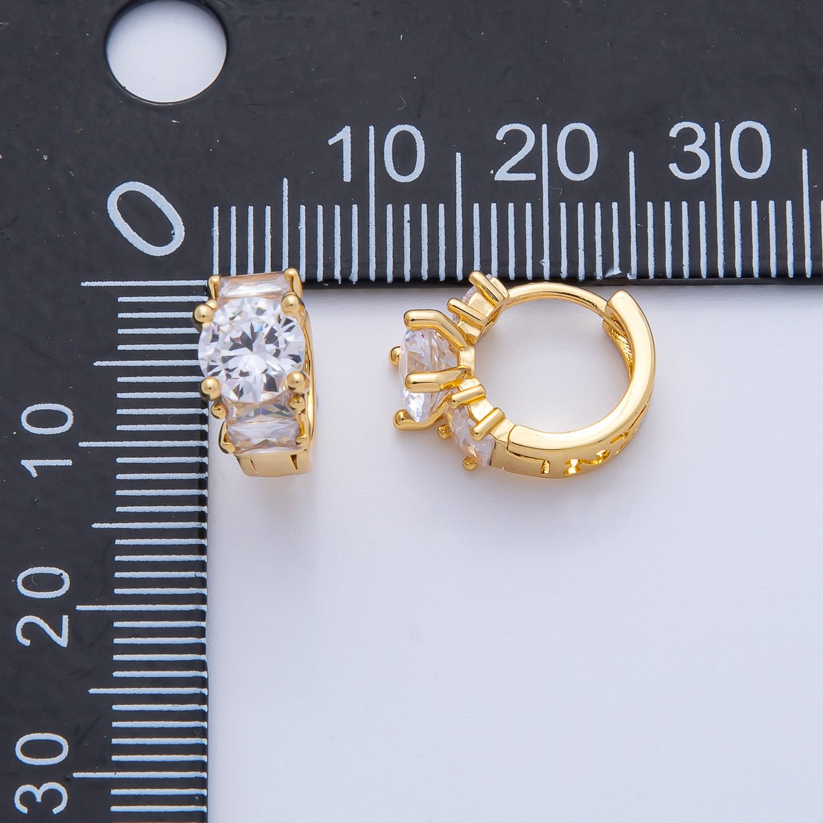 18K Gold Filled 14.5mm Clear CZ Gradient Huggie Earrings | Earrings-00046