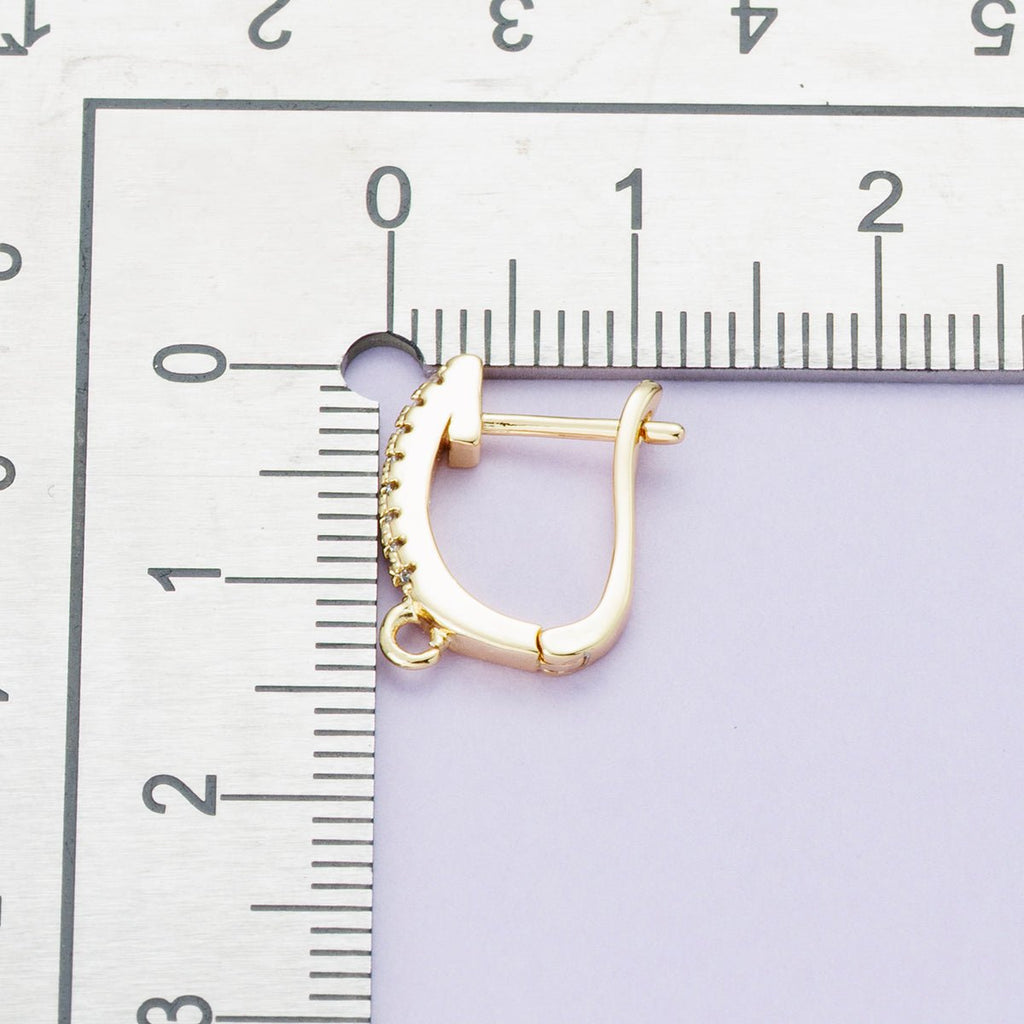 18K Gold Filled 14.5mm Micro Paved CZ U-Shaped Hoop Earrings in Gold & Silver | Findings-00099 Findings-00100