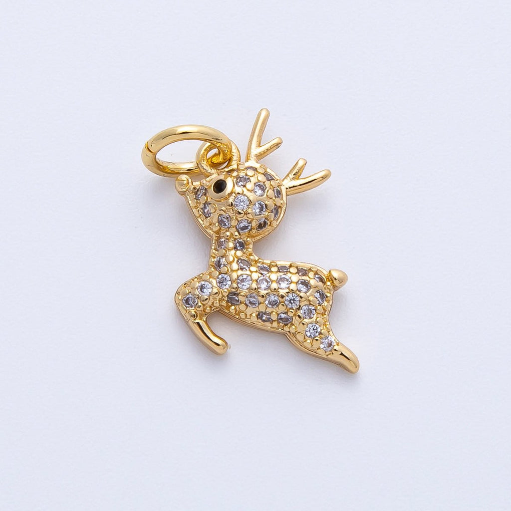 18K Gold Filled 14mm Micro Paved CZ Reindeer Forest Animal Charm | Charms-00415