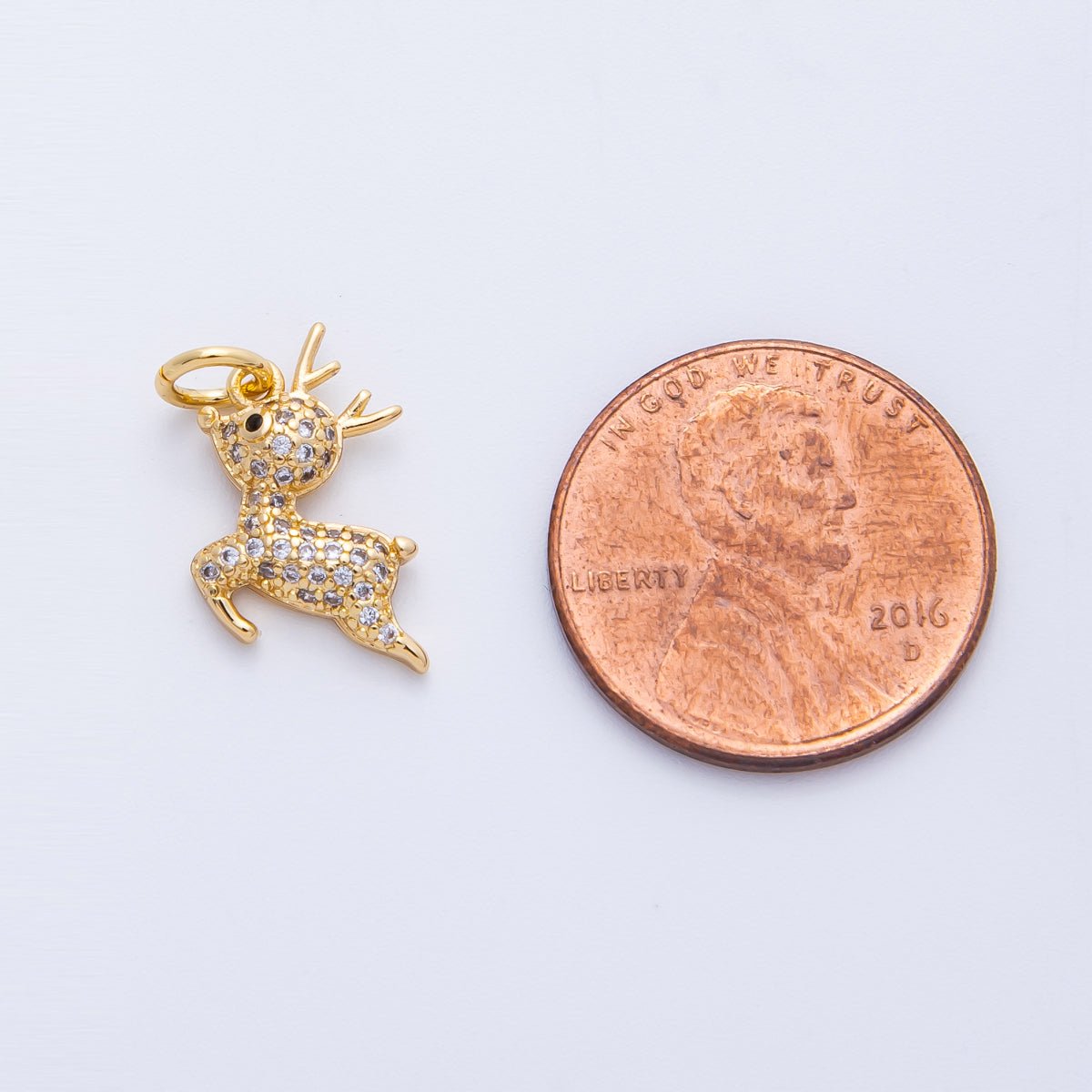 18K Gold Filled 14mm Micro Paved CZ Reindeer Forest Animal Charm | Charms-00415