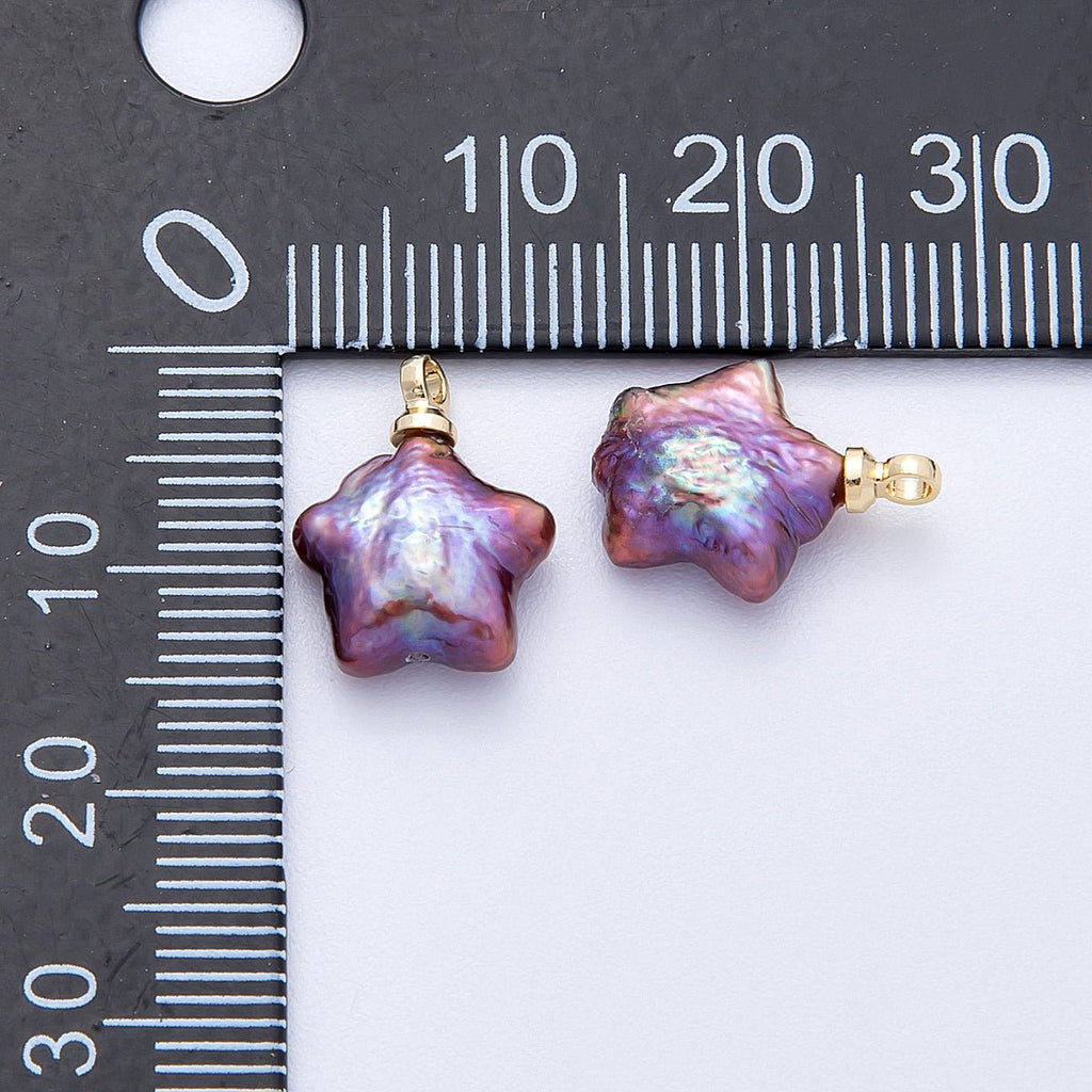 18K Gold Filled 14mm Purple Baroque Freshwater Pearl Celestial Star Charm | Charms-00477