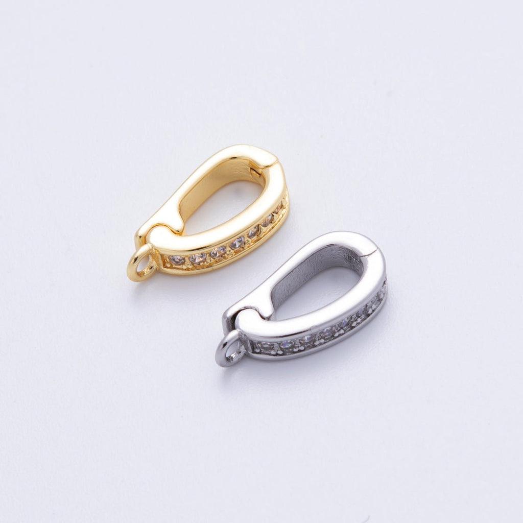 18K Gold Filled 14mm Push Gate Oval CZ Minimalist Finding in Gold & Silver | Findings-00001 Findings-00002