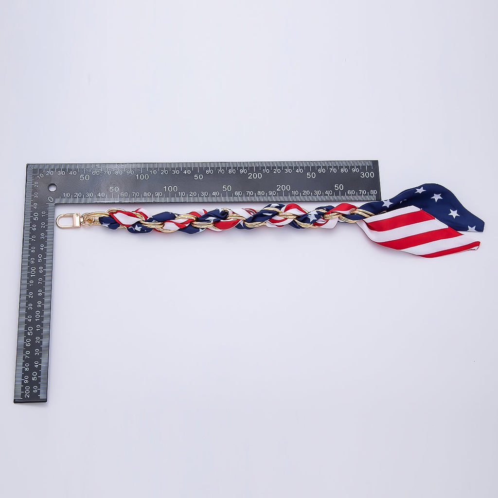 18K Gold Filled 15 Inch USA Red White Blue Flag Keychain Accessories Patriotic 4th of July | WB-00341