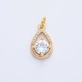 18K Gold Filled 15.5mm Clear Round CZ Micro Paved Open Teardrop Charm | Charms-00412