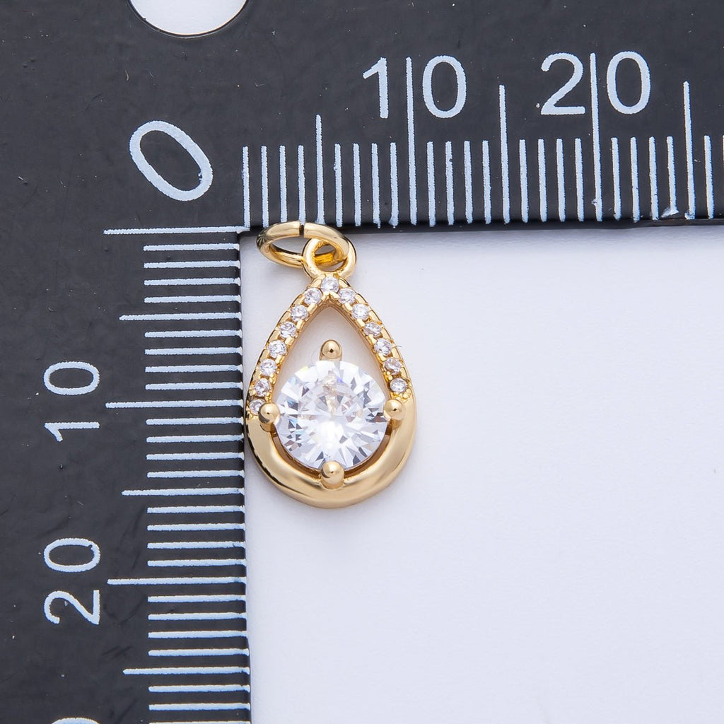 18K Gold Filled 15.5mm Clear Round CZ Micro Paved Open Teardrop Charm | Charms-00412