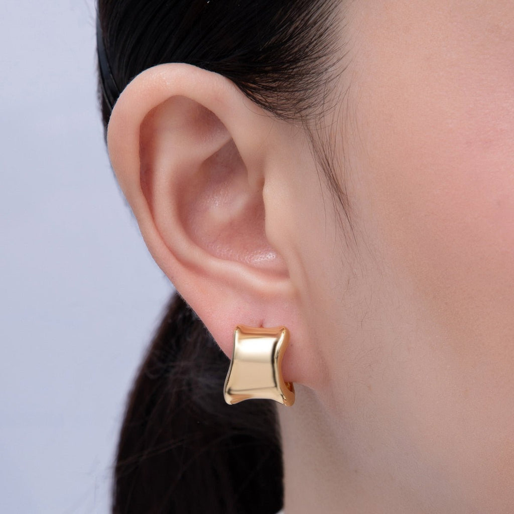 18K Gold Filled 15.5mm Wide Molten Curved Geometric Huggie Earrings | Earrings-00039