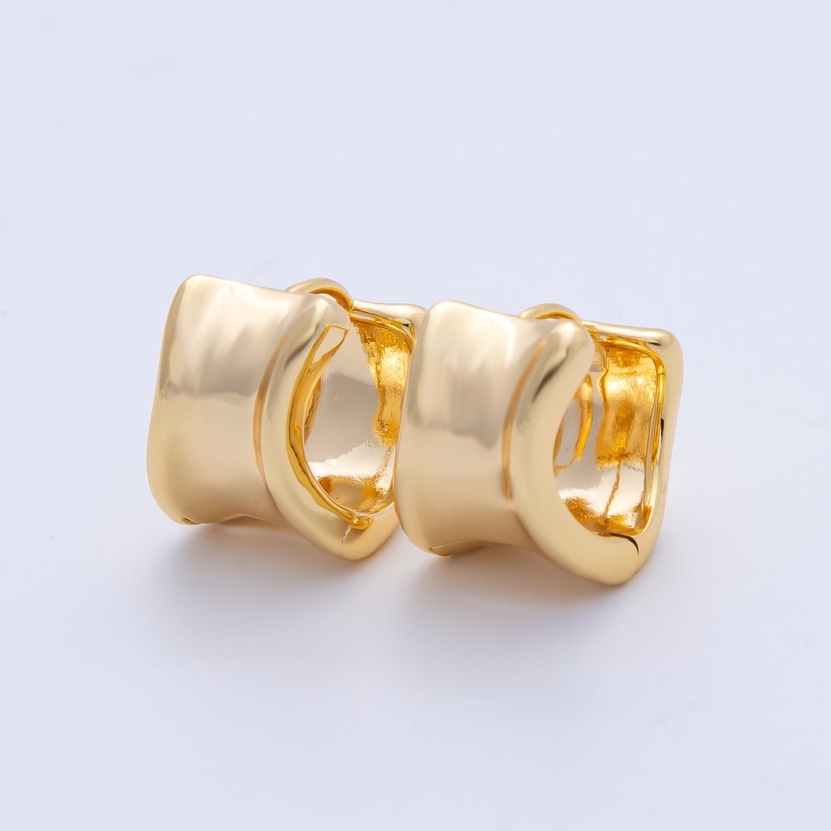 18K Gold Filled 15.5mm Wide Molten Curved Geometric Huggie Earrings | Earrings-00039