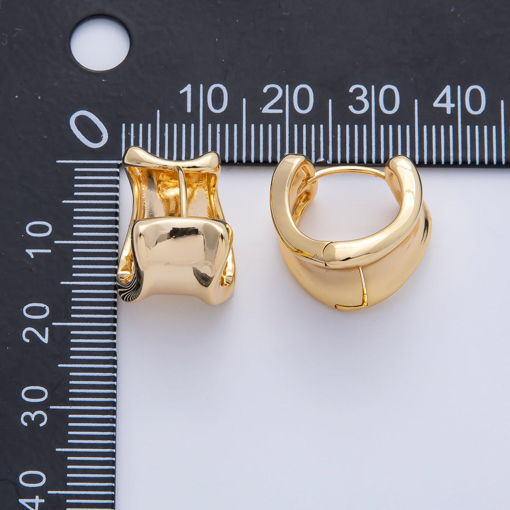 18K Gold Filled 15.5mm Wide Molten Curved Geometric Huggie Earrings | Earrings-00039