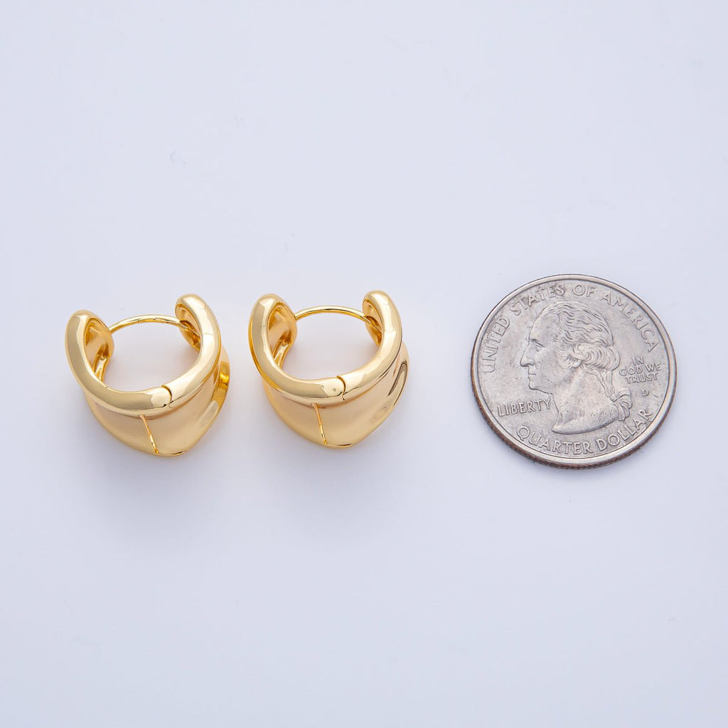 18K Gold Filled 15.5mm Wide Molten Curved Geometric Huggie Earrings | Earrings-00039