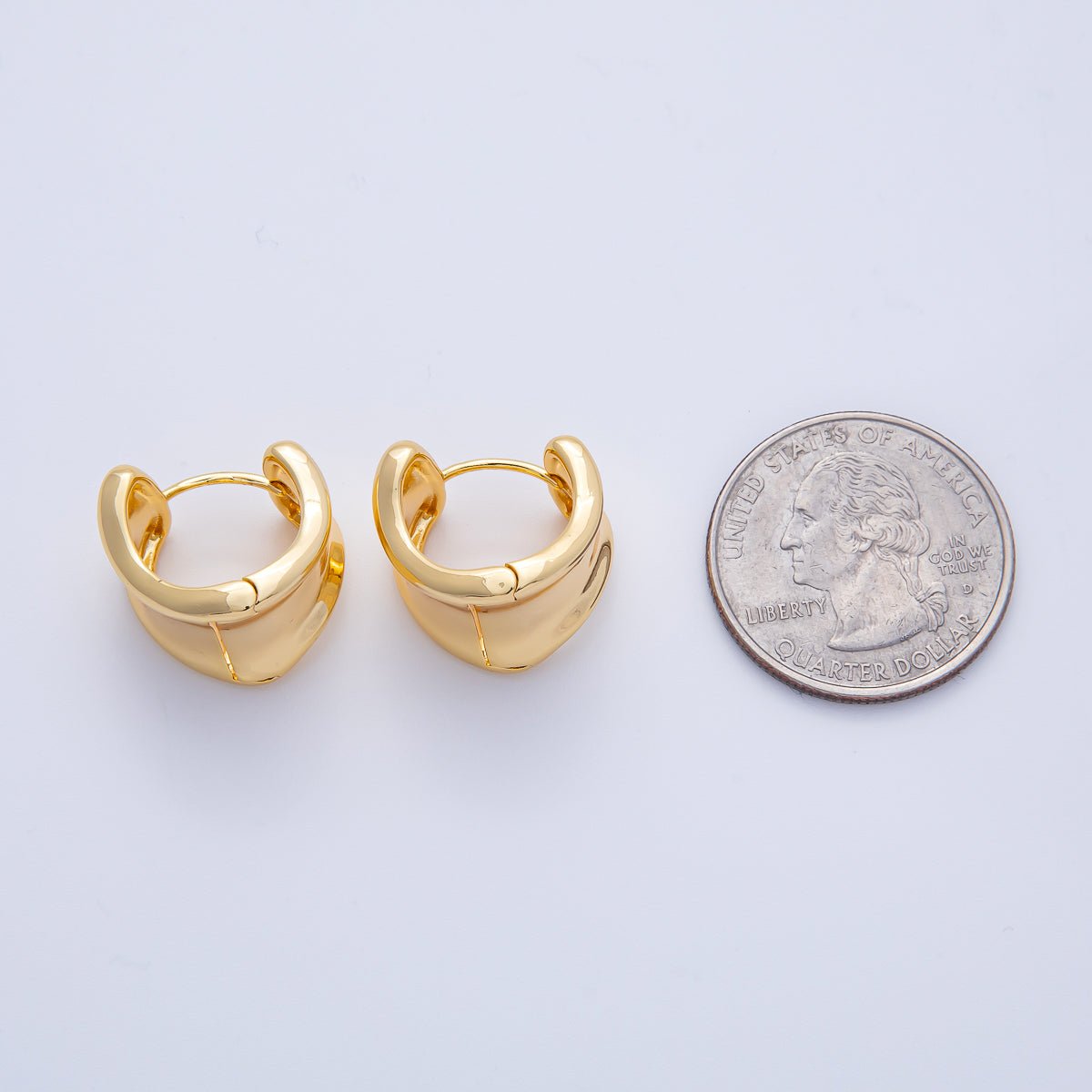 18K Gold Filled 15.5mm Wide Molten Curved Geometric Huggie Earrings | Earrings-00039