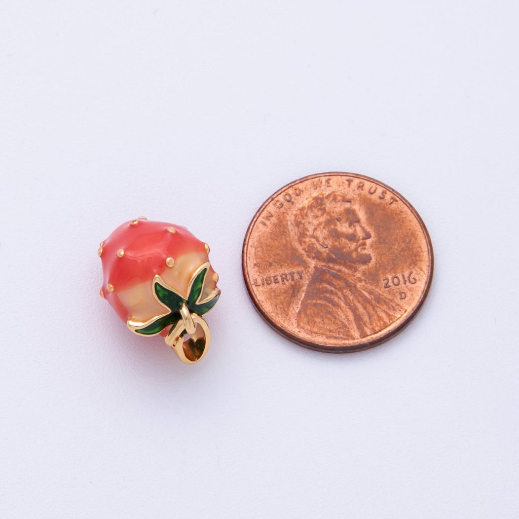 18K Gold Filled 15mm Ceramic Strawberry Fruit 3D Multidimensional Pendant | Charms-00114