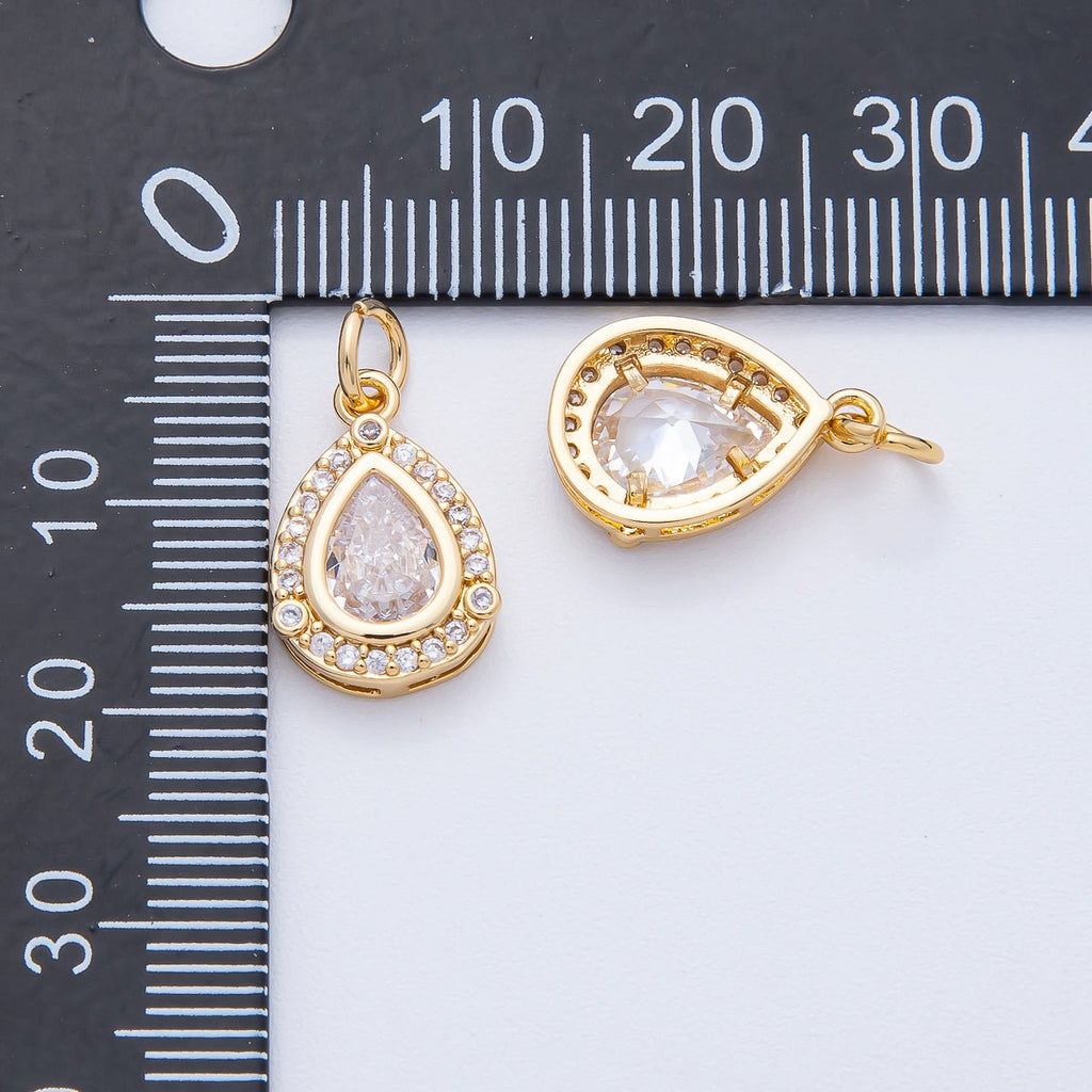 18K Gold Filled 15mm Clear CZ Micro Paved Teardrop Charm | AK169