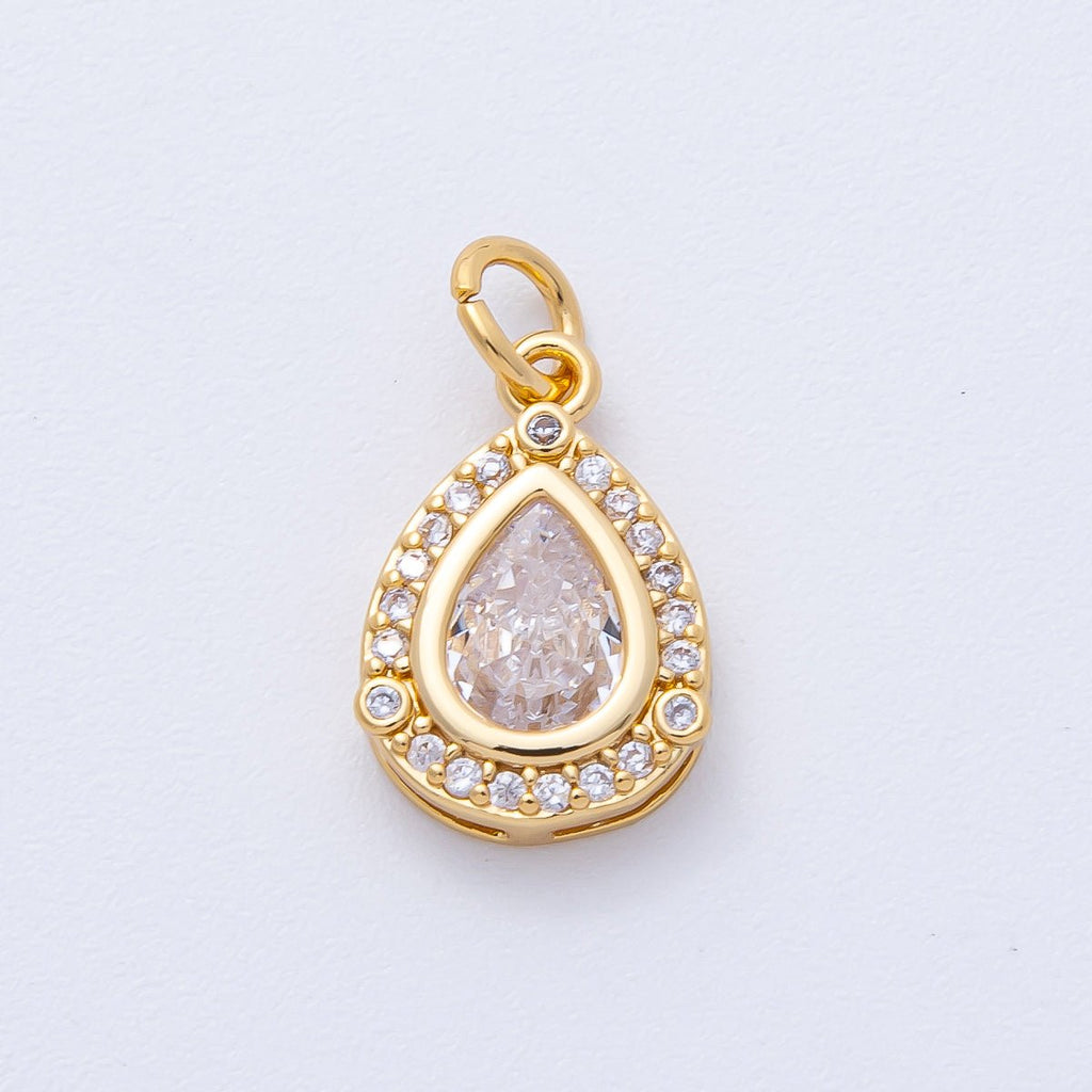 18K Gold Filled 15mm Clear CZ Micro Paved Teardrop Charm | AK169