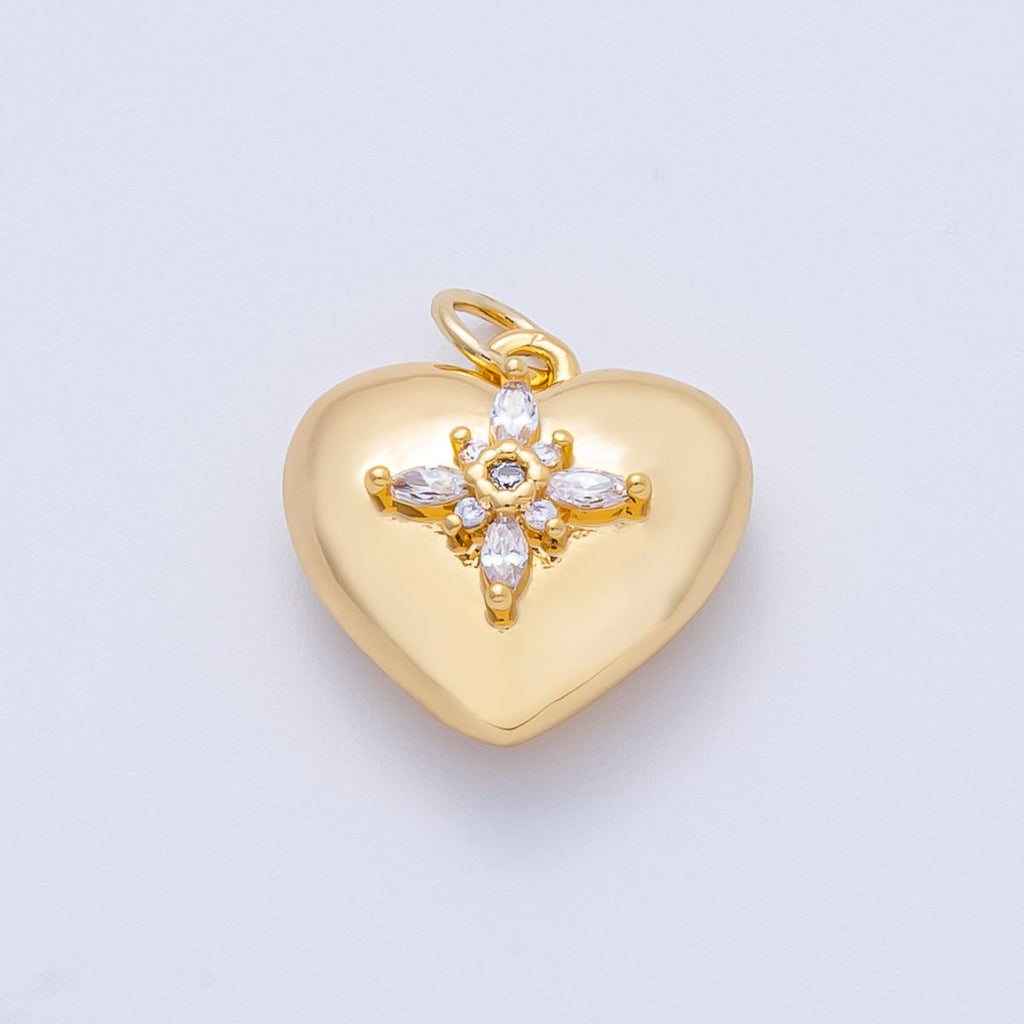 18K Gold Filled 15mm Marquise CZ Cross Starburst Chubby Heart Charm | Charms-00052