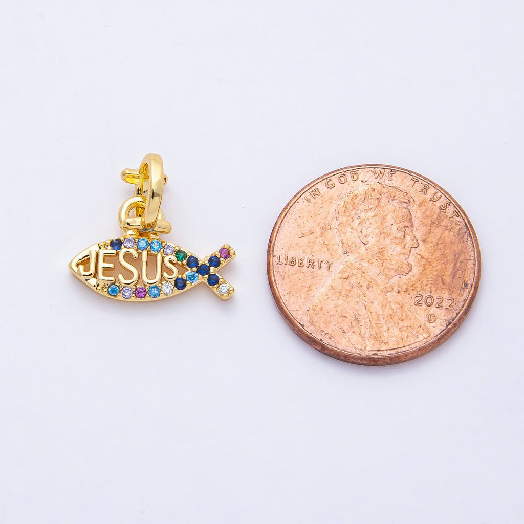 18K Gold Filled 15mm Ichthys Jesus Fish Religious Christian Multi Color Charm | AF1464