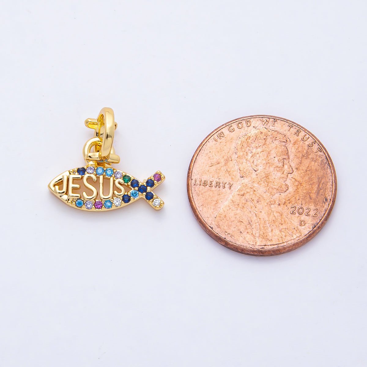 18K Gold Filled 15mm Ichthys Jesus Fish Religious Christian Multi Color Charm | AF1464