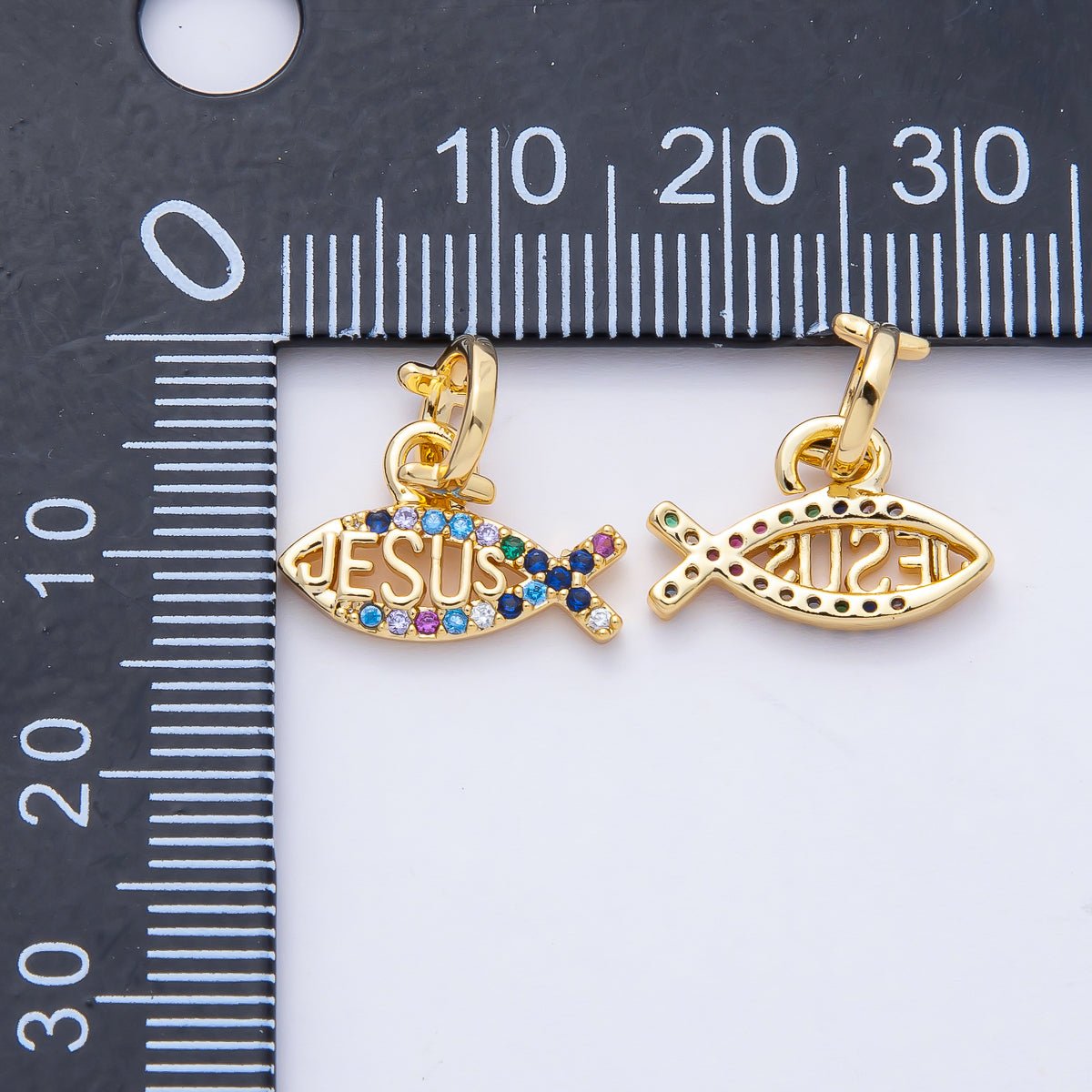 18K Gold Filled 15mm Ichthys Jesus Fish Religious Christian Multi Color Charm | AF1464
